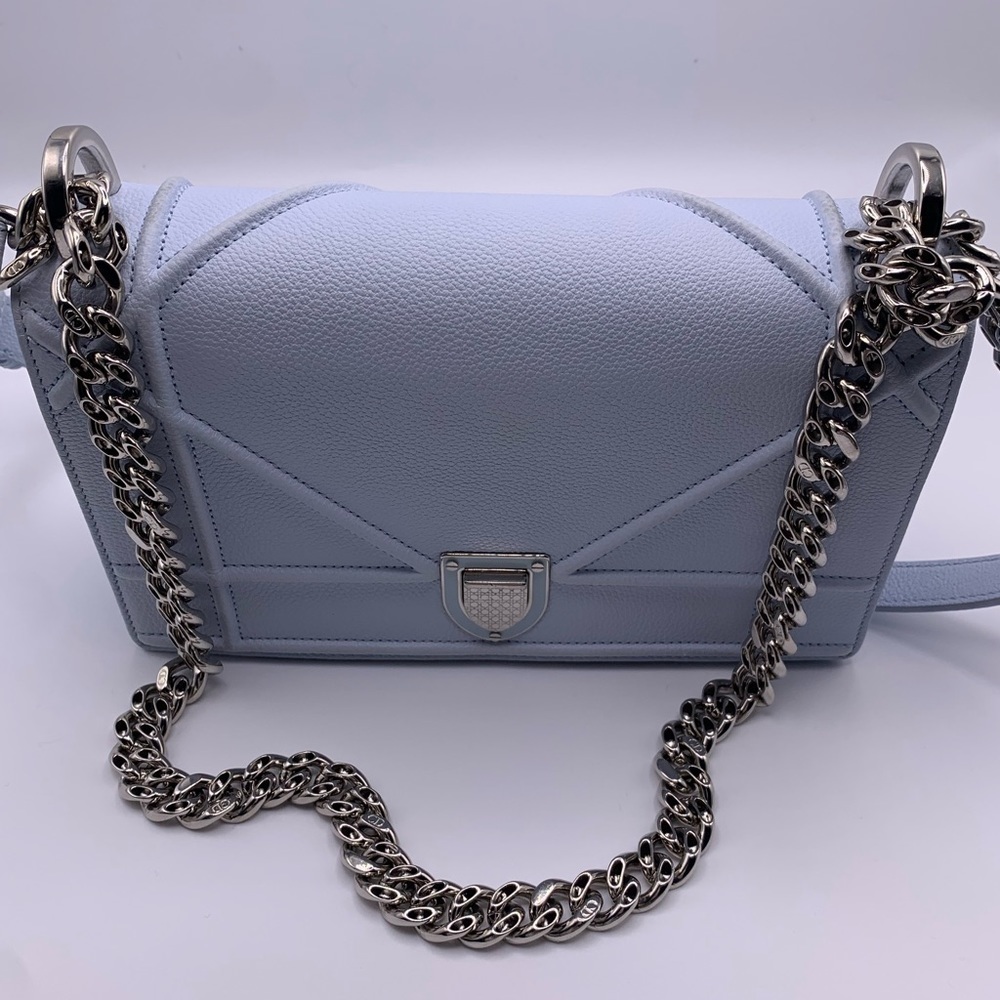 Dior Diorama Light Blue Leather Shoulder Bag with Silver Chain